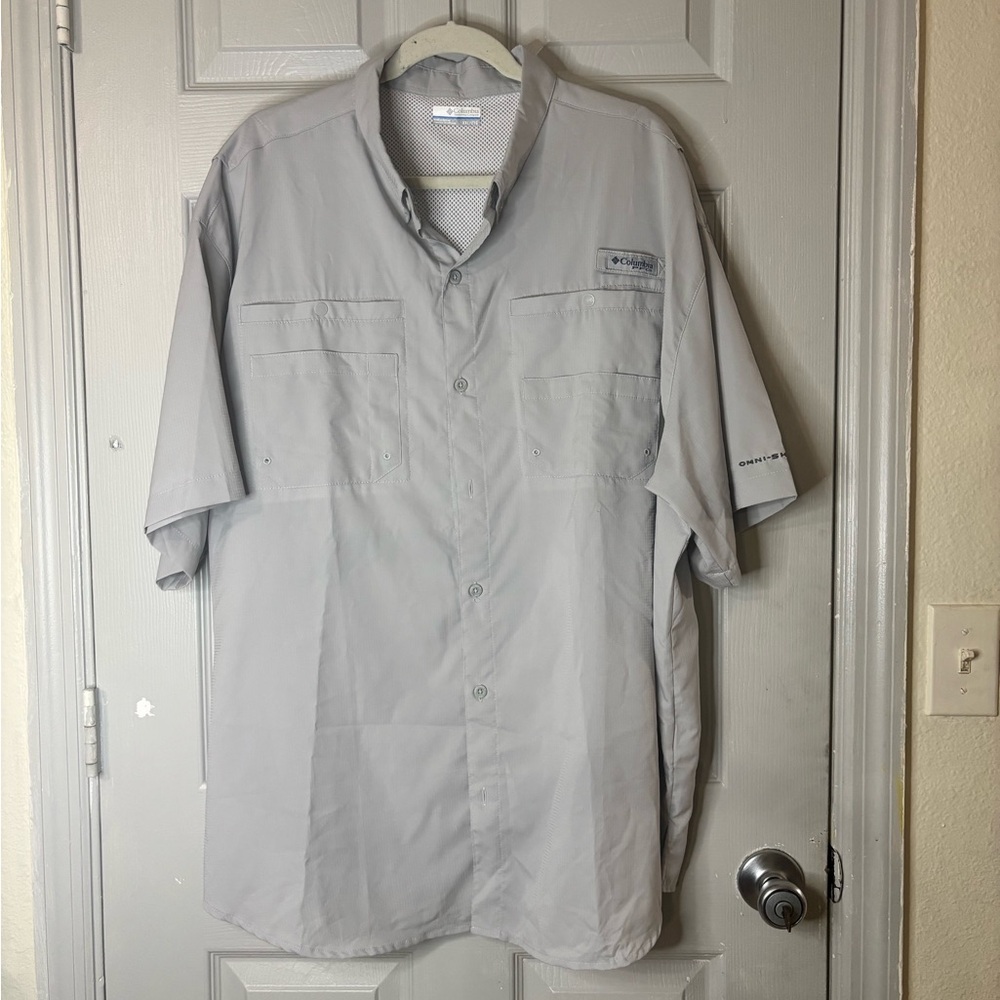 Columbia PFG Fishing Vented Short Sleeve Shirt Light Gray Men's XXL Omnishade